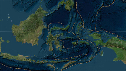 Molucca Sea plate - boundaries. Satellite map