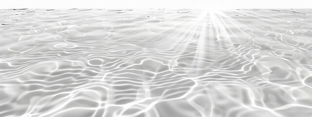 Water texture with sun reflections on the water overlay effect for photo or mockup. Organic light gray drop shadow caustic effect with wave refraction of light. Long Banner with copy space - obrazy, fototapety, plakaty
