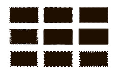 Zig zag wavy edge rectangle shapes icon set. Abstract black elements with jagged edges. Vector illustration of silhouette blank for card, poster, flyer, sicker, template - obrazy, fototapety, plakaty