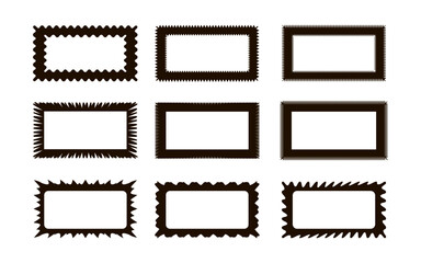 Zig zag wavy edge rectangle frames icon set. Abstract black borders with jagged edges. Vector illustration of silhouette blank for card, poster, flyer, sicker, template, badge