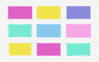 Zig zag wavy edge rectangle shapes icon set. Abstract colorful elements with jagged edges. Vector illustration of silhouette blank for card, poster, flyer, sicker, template