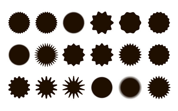 Zig zag wavy edge starbust circle shapes icon set. Abstract elements with jagged edges. Vector illustration of silhouette blank for sicker, label, tag, badge, stamp