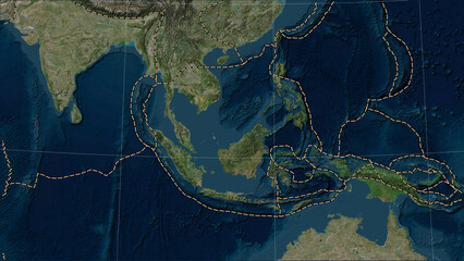 Near Sunda plate. Boundaries. Satellite map