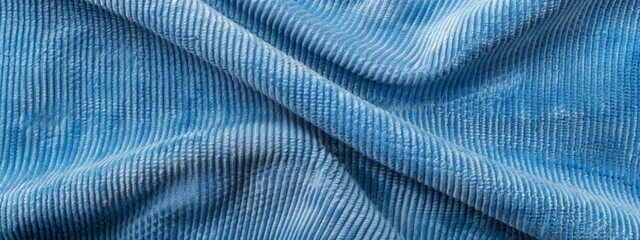 Texture background of velours blue fabric. Upholstery velveteen texture fabric, corduroy furniture textile material, design interior, decor. Ridge fabric texture close up, backdrop, wallpaper.