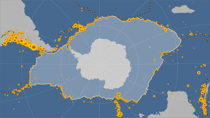 Earthquakes around the Antarctica plate. Contour map © Yarr65