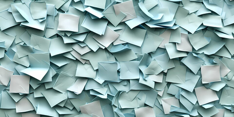 Abstract Minimal Green Geometric Background With Blank Square Card - A Pile Of Blue And White Sticky Notes