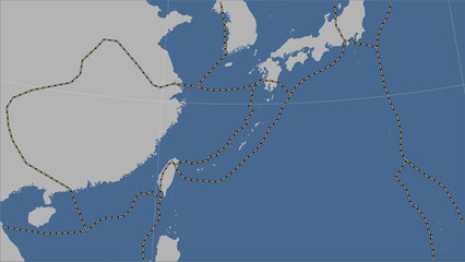 Okinawa plate - boundaries. Contour map