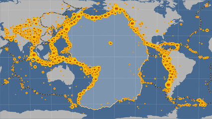 Near Pacific plate. Boundaries. Contour map