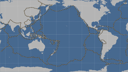 Pacific plate - boundaries. Contour map