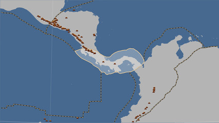 Earthquakes around the Panama plate. Contour map