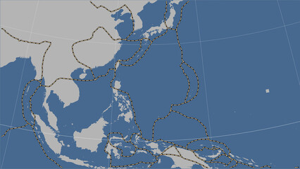 Philippine Sea plate - boundaries. Contour map