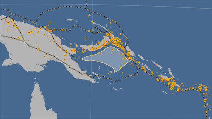 Near Solomon Sea plate. Boundaries. Contour map