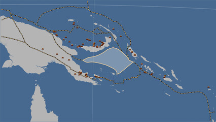 Earthquakes around the Solomon Sea plate. Contour map