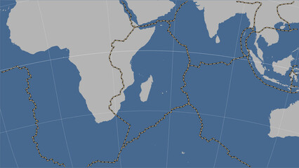 Somalian plate - boundaries. Contour map