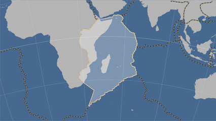 Volcanoes around the Somalian plate. Contour map