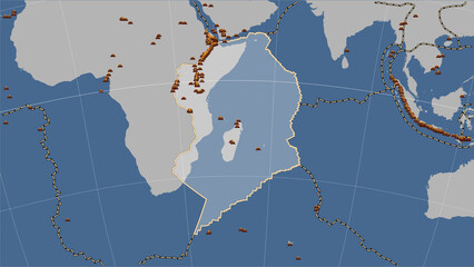Earthquakes around the Somalian plate. Contour map - obrazy, fototapety, plakaty