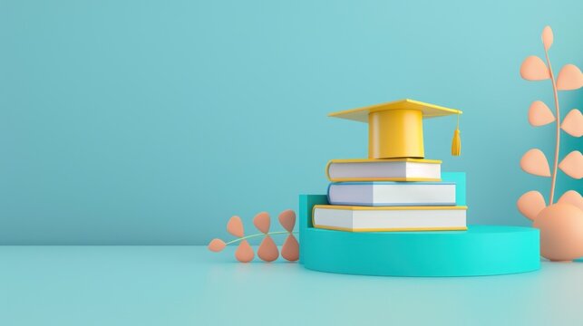 Minimal Illustration background for education concept. Book with graduation cap.