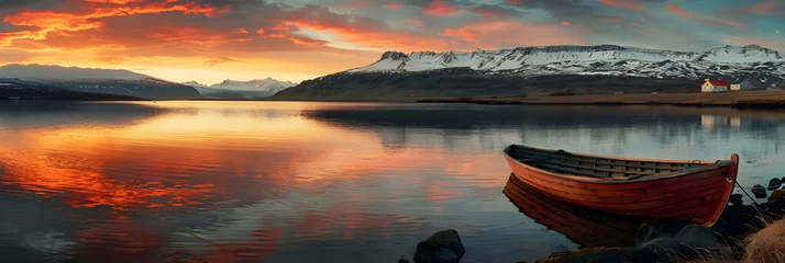 Papier Peint photo Lavable Europe du nord Sunset in Iceland's Fjord: A Mesmerizing Display of Nature's Beauty and Icelandic Culture