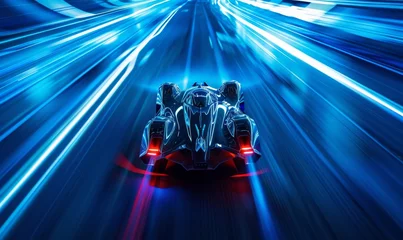 Foto op Canvas a race car is driving down a highway at night © Jahid