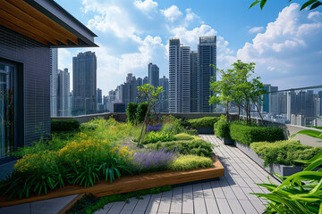 Fototapeta premium Beautiful view of skyscrapers from the terrace