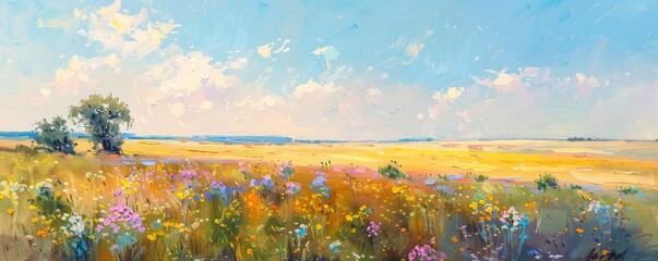 Spring Serenity, Oil Painting Pastels of a Vibrant Field