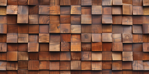 Cube wooden wall texture. abstract geometric background pattern made of wooden cubes