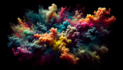 Fototapeta na wymiar Fumo colorato arcobaleno su sfondo nero e buio