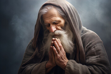 senior man deeply engrossed in prayer. faith praying - obrazy, fototapety, plakaty