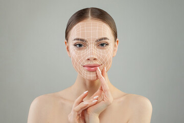 Attractive fashion model face close up. Medicine, facial treatment, massage and plastic surgery concept - 763179209