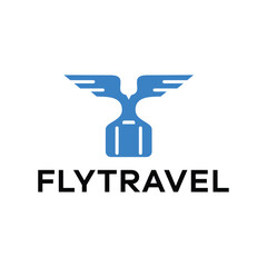 travel fly with eagle bird and suitcase logo design