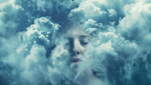 Portrait of a beautiful woman in a cloud of smoke