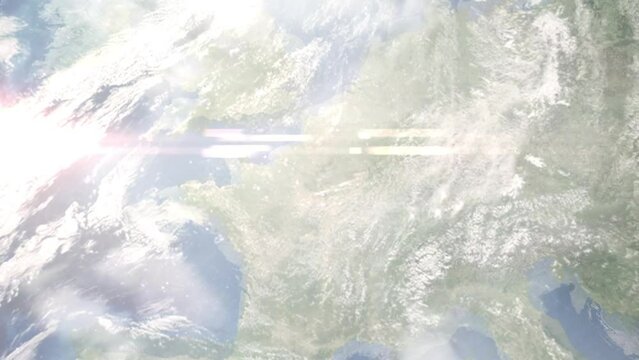 Zoom in from space and focus on Les Lilas, France. 3D Animation. Background for travel intro. Elements of this image furnished by NASA	