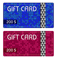 Set Premium and standard gift card. Blue and violet drops on black background