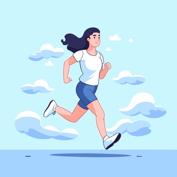 Female runner hand-drawn illustration. Female runner. Vector doodle style cartoon illustration