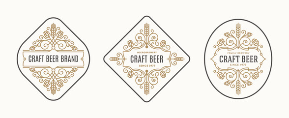Set of beer labels and logo. Craft beer and microbrewery flourishes emblems. Vector illustration.