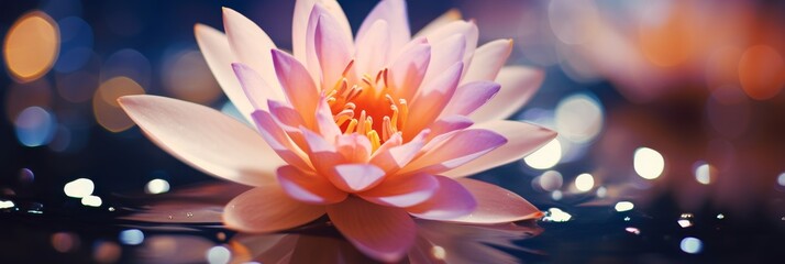 Beautiful lotus flowers on blurred defocused background with copy space for text