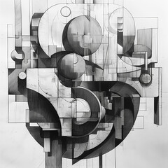 Unique Electronic Music Composition Drawing in Pencil and Charcoal
