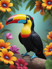 Fototapeta premium Photograph Of Cartoon Mexican Toucan With Flowers
