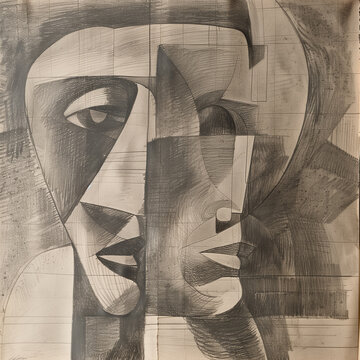 Abstract Charcoal Drawing in the Style of Juan Gris with Raw Stylization