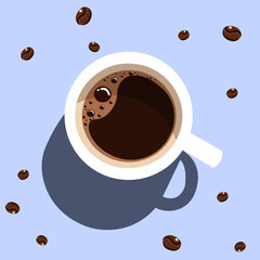 Cup of coffee and beans in isometric flat illustration