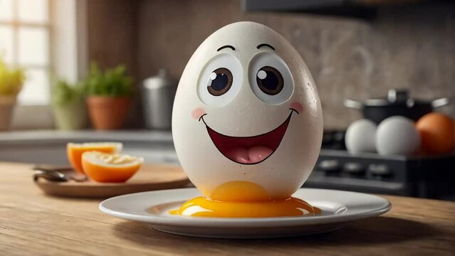 Whole happy cartoon egg in the kitchen