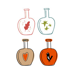 Autumn design in flat style, natural fall elements. Hand-drawn abstract vase with fruits and berries. Decorative Isolated vector illustration on white background for postcards, textiles, websites