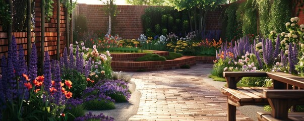 Fototapeta na wymiar Urban Elegance. Brick Panels Enhancing the Aesthetic of a Show Garden.