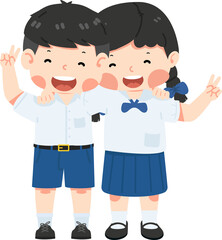 Kid student Hugging happy characters