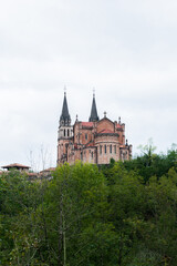 Fototapeta na wymiar View of Basilica of Covadonga on top of the hill. Asturias - Spain