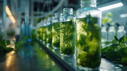 Laboratory study on green algae biofuel science and technology. Generative Ai - obrazy, fototapety, plakaty