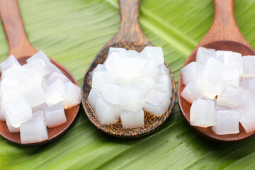 Mini cube coconut gel in syrup,  Thai dessert