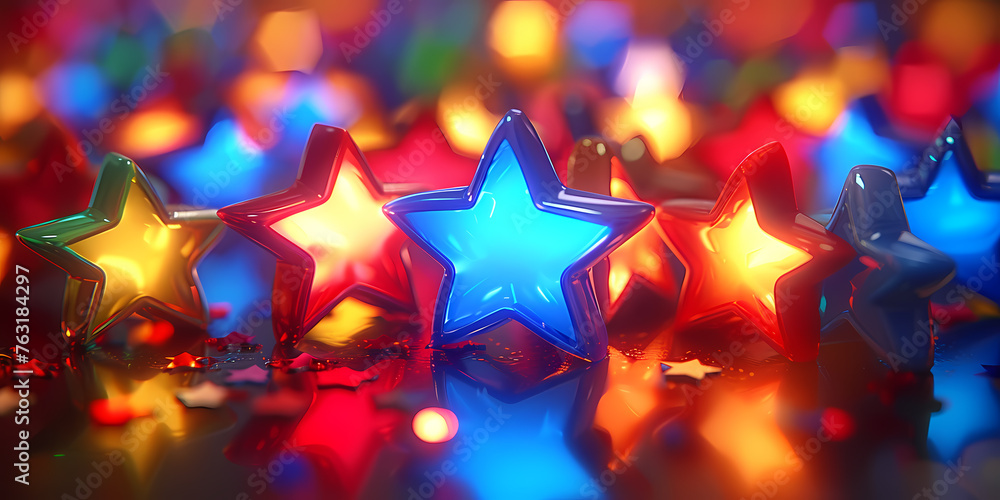 Poster abstract colorful background of bright neon stars and glowing lines - a group of stars with differen
