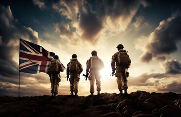 5 soldiers saluting with the British flag in f

 - obrazy, fototapety, plakaty