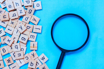English letters scattered on blue background. Ideas for developing grammatical thinking and...